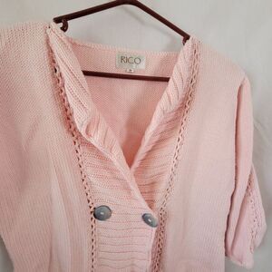 Rico Sweater Hand Knit pink coquette Med. cottage grannycore Shabby Chic retro